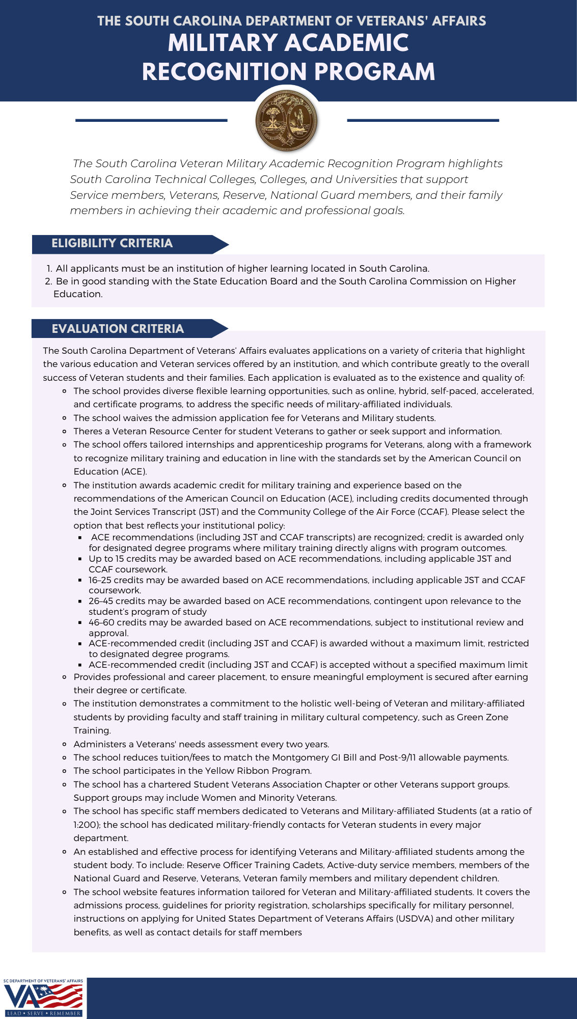 Academic Recognition Requirements List
