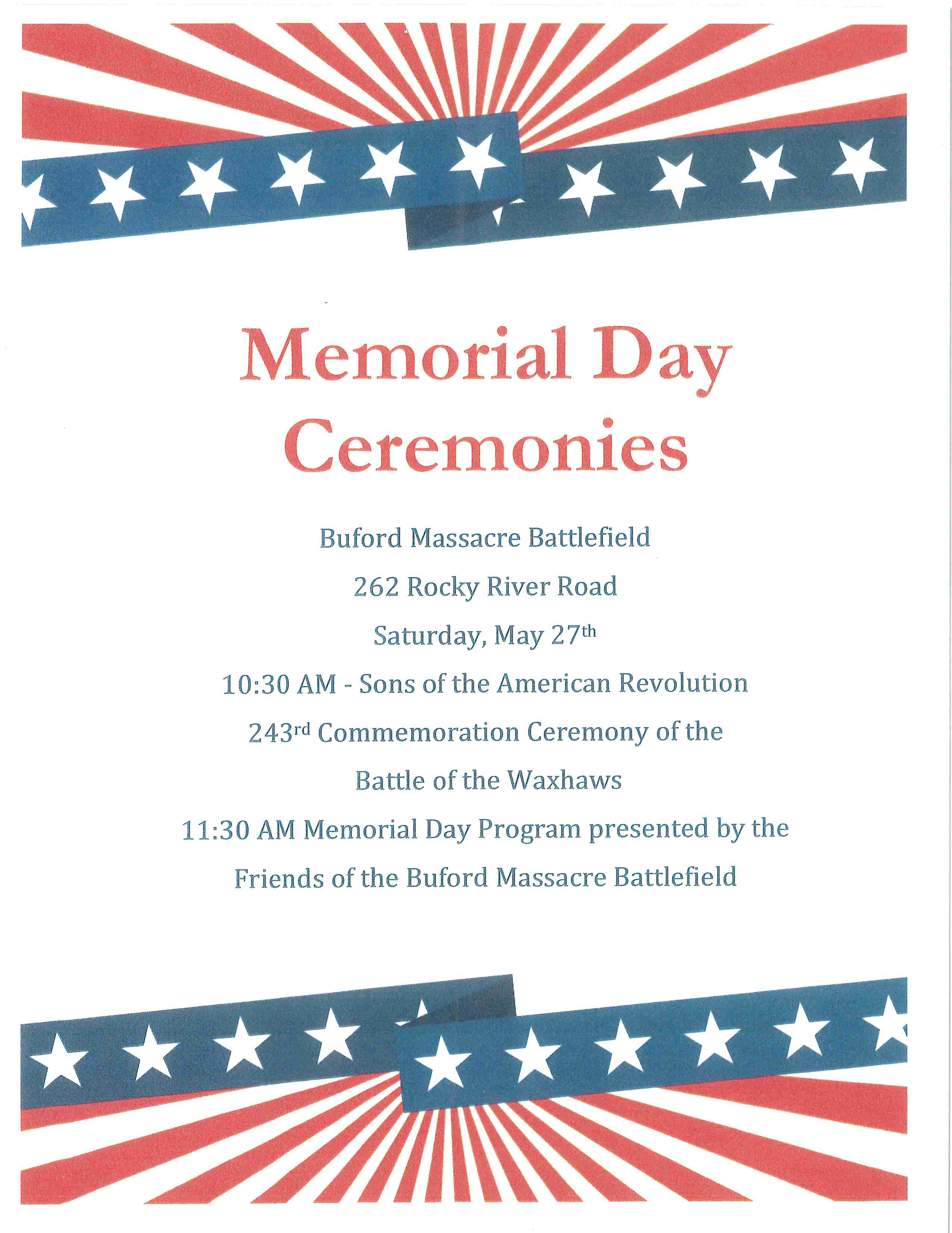 Buford Massacre Memorial Day Ceremony