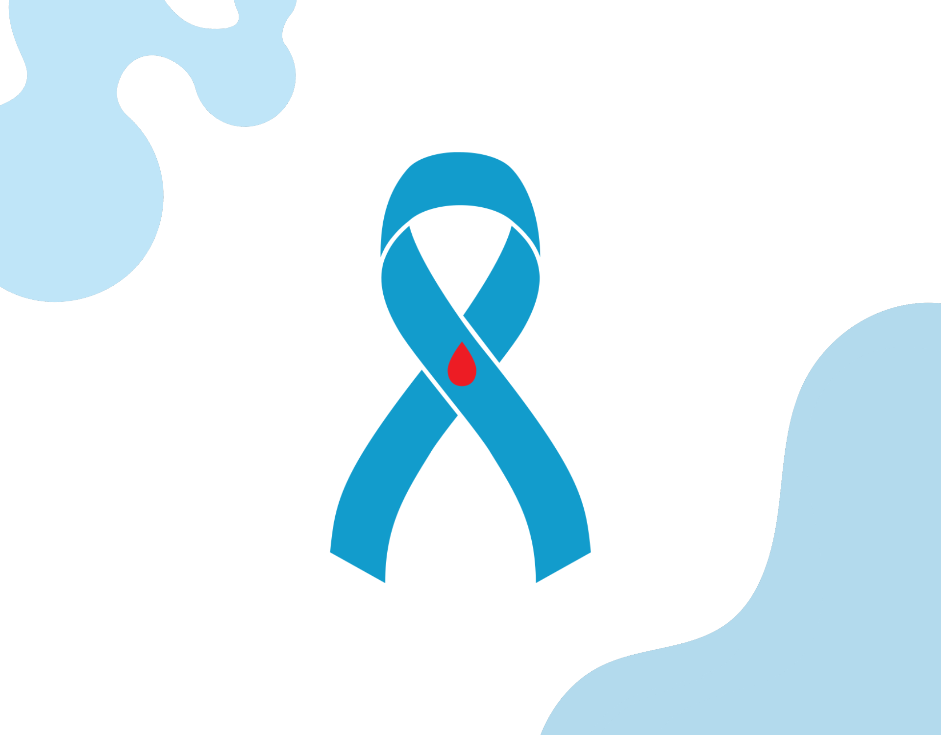 Blue ribbon with small blood drop in center