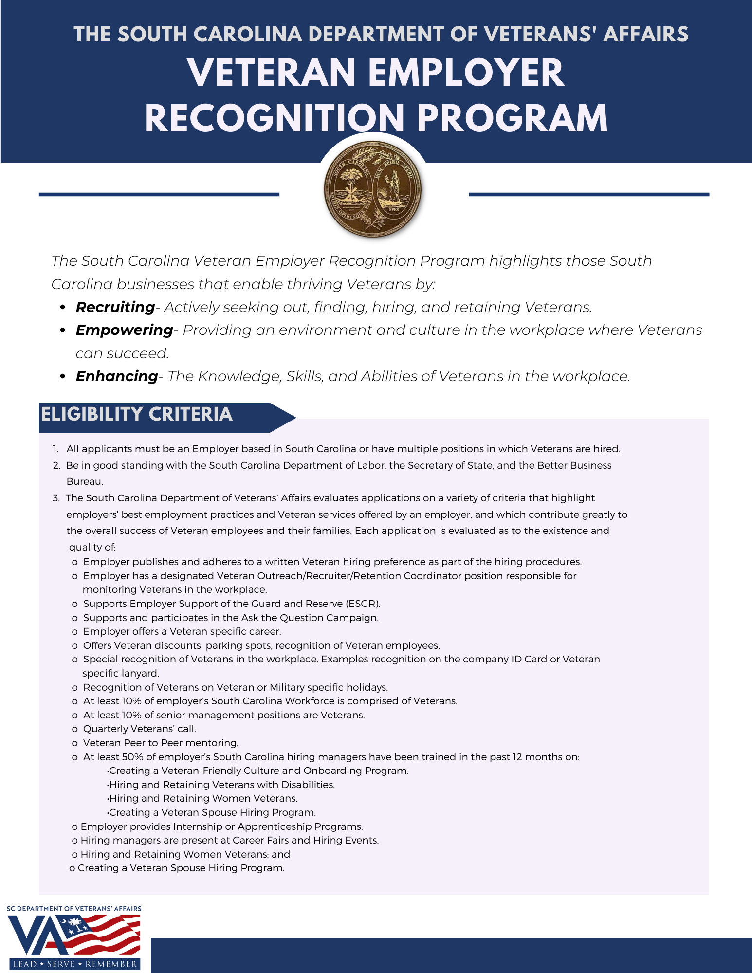 South Carolina Veteran Employer Recognition Program | SC Department Of ...