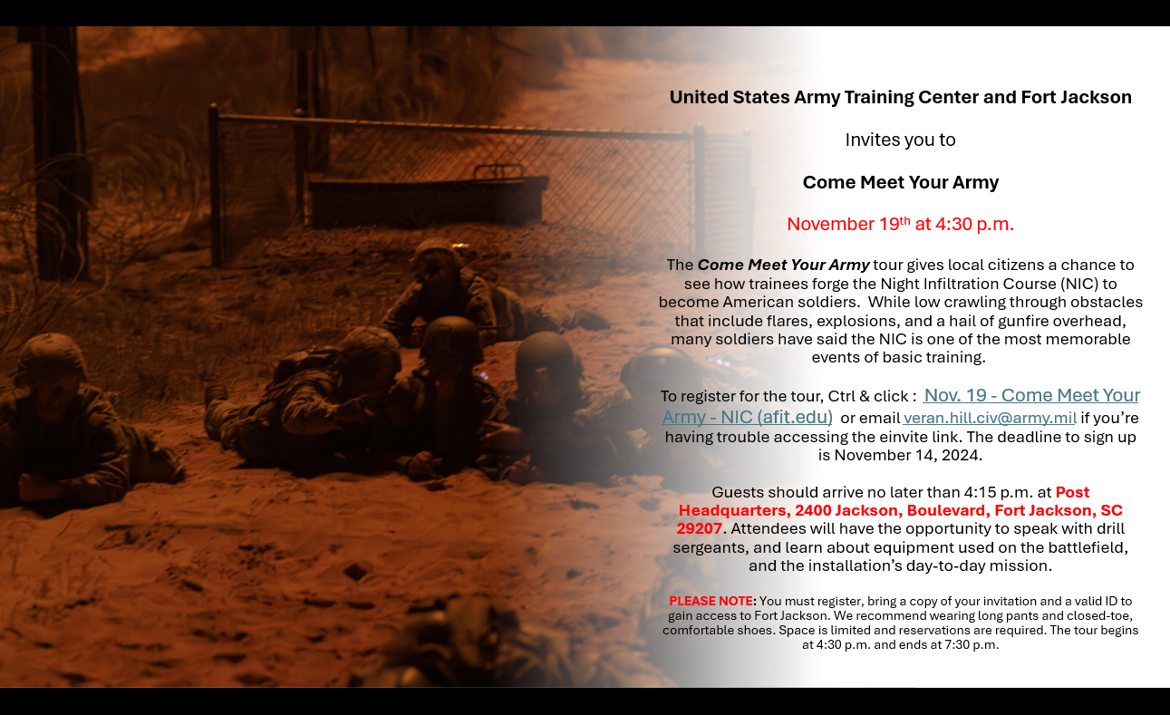 Come Meet Your Army Event Flyer