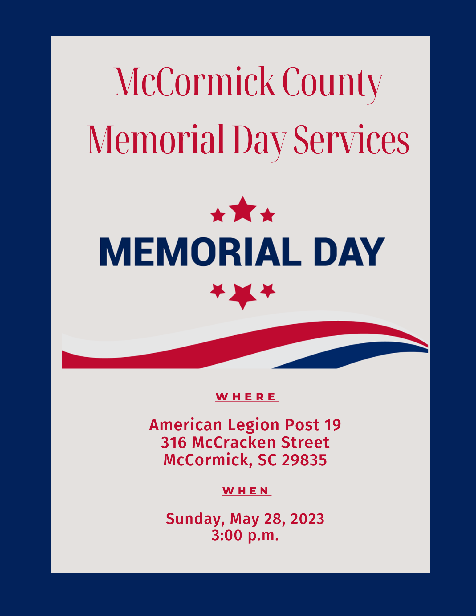 McCormick County Memorial Day Services