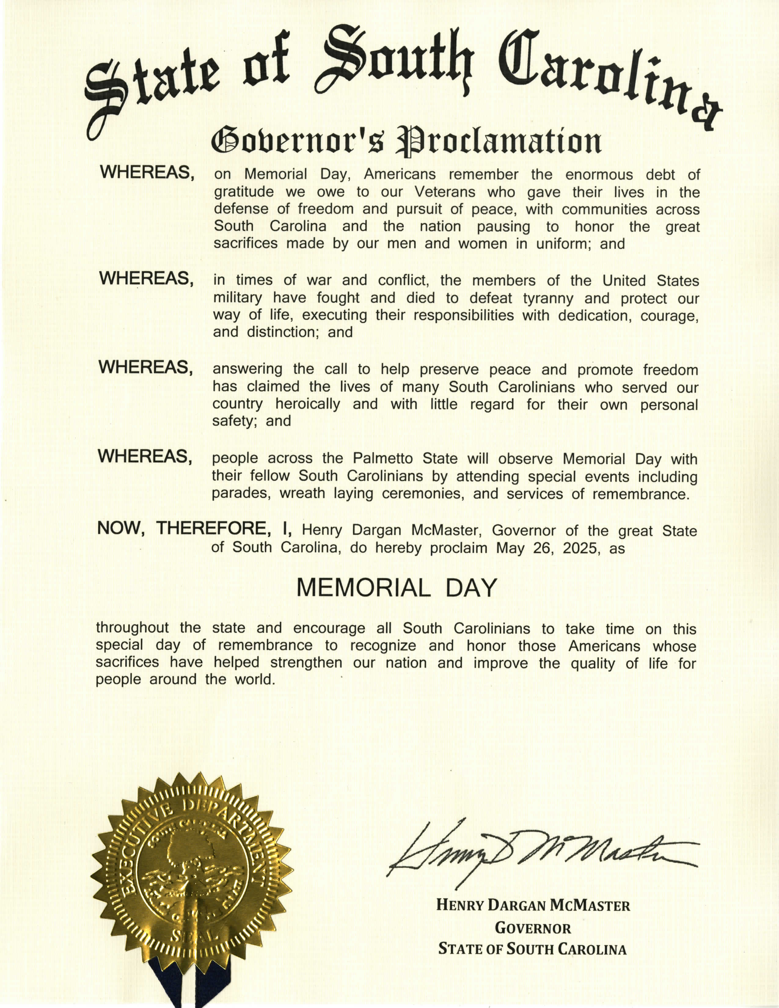 2025 MEMORIAL DAY PROCLAMATION
