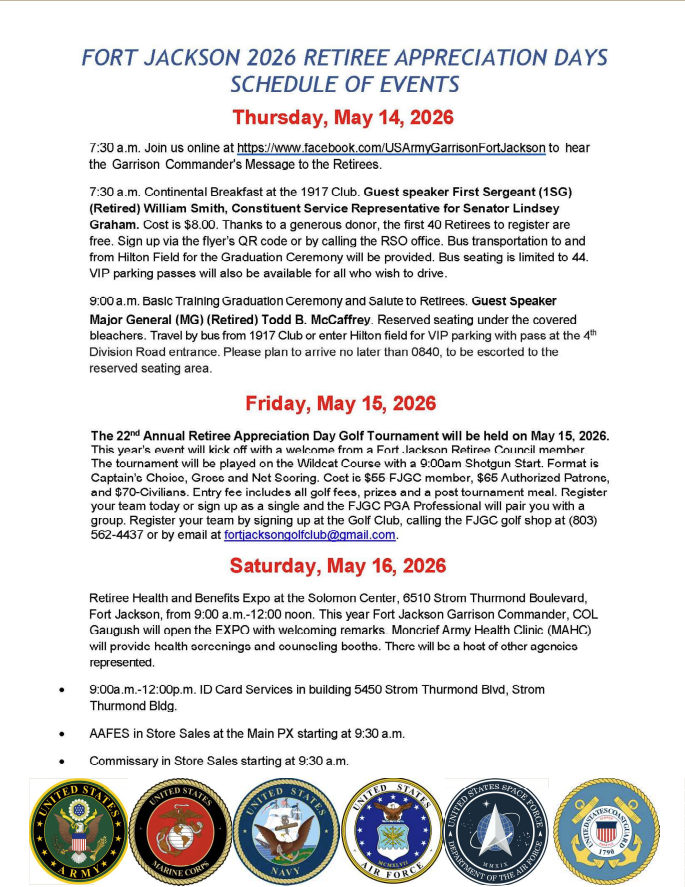 2026 Retiree Appreciation Days Schedule of Events