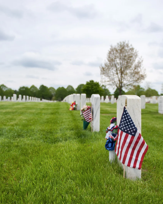 Headstones with American Flags Image