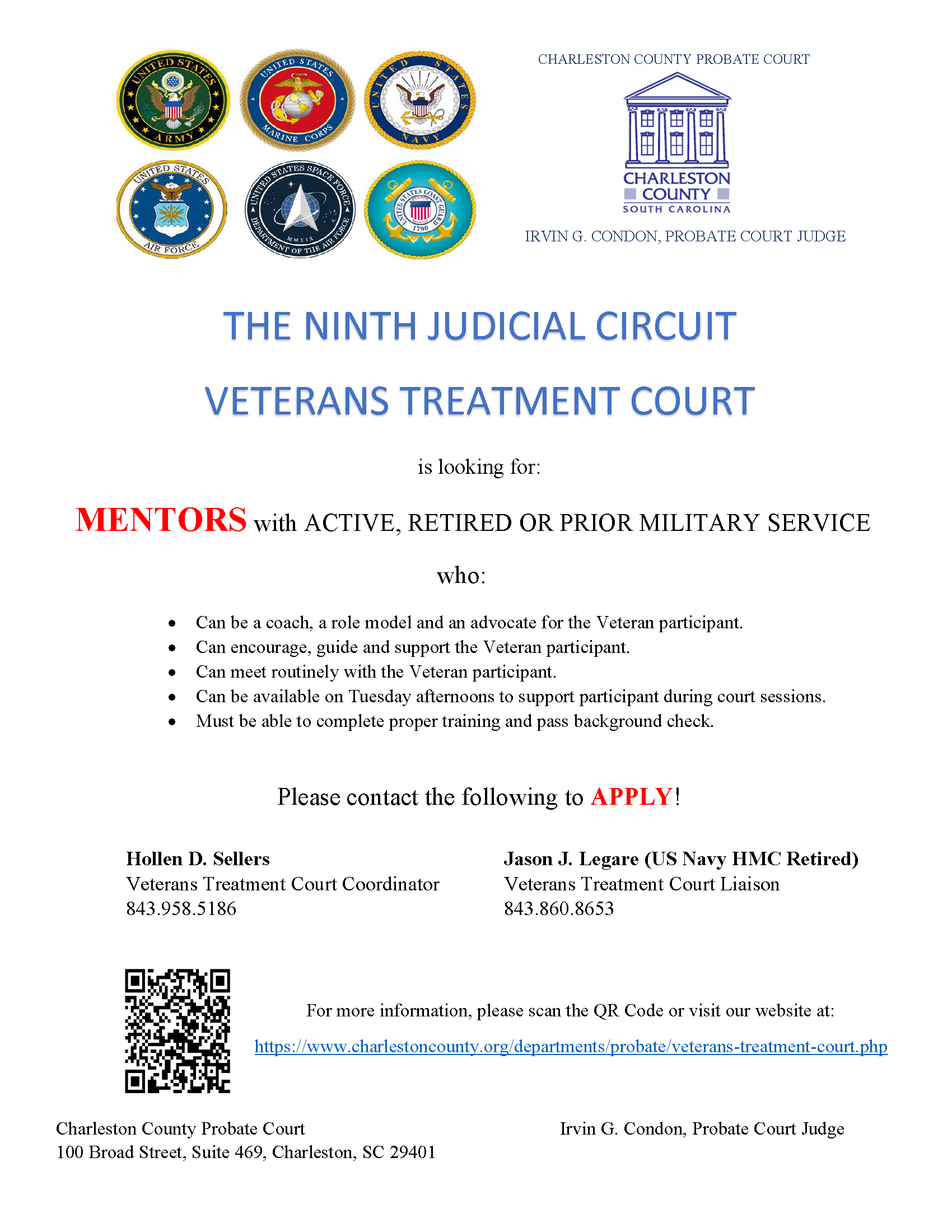 Charleston County Ninth Judicial Circuit Veterans Treatment Court Flyer