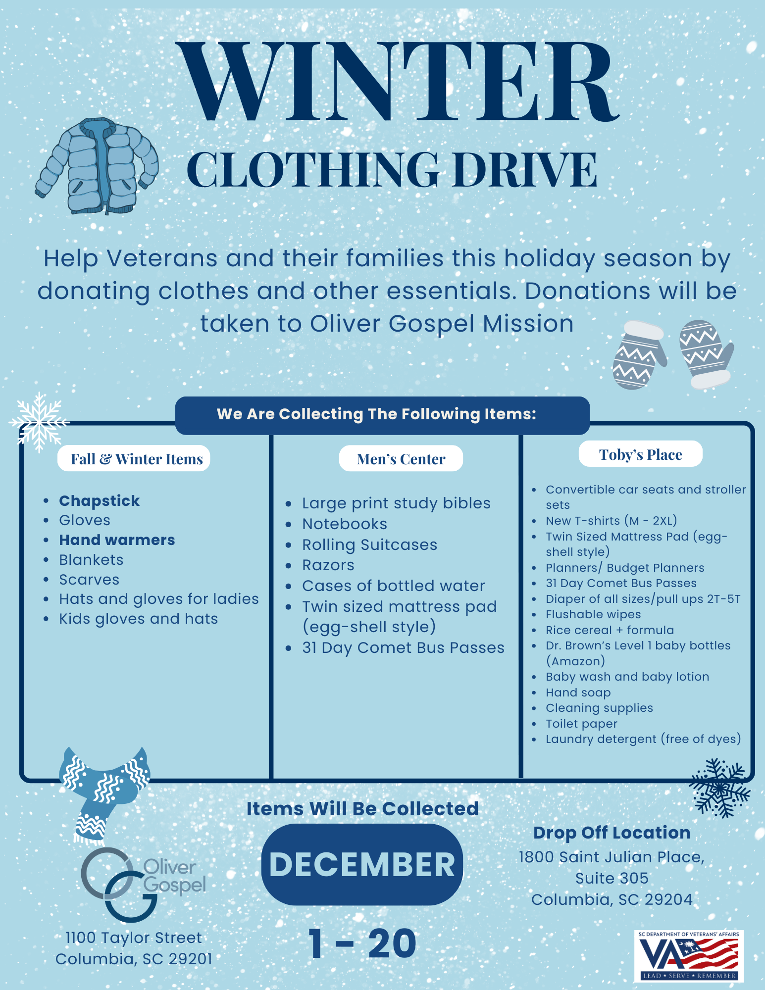 Winter Clothing Drive Items Needed Flyer